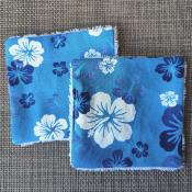 Coton lavable en éponge bambou Hibiscus bleu
