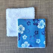Coton lavable en éponge bambou Hibiscus bleu